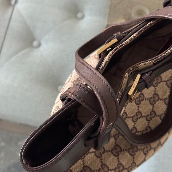 Gucci GG CANVAS Vintage Buckle Tote Brown Small - Picture 10 of 15